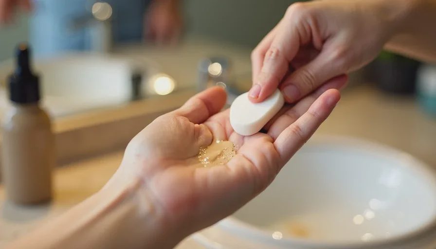 Mixing serum into foundation for dry skin.