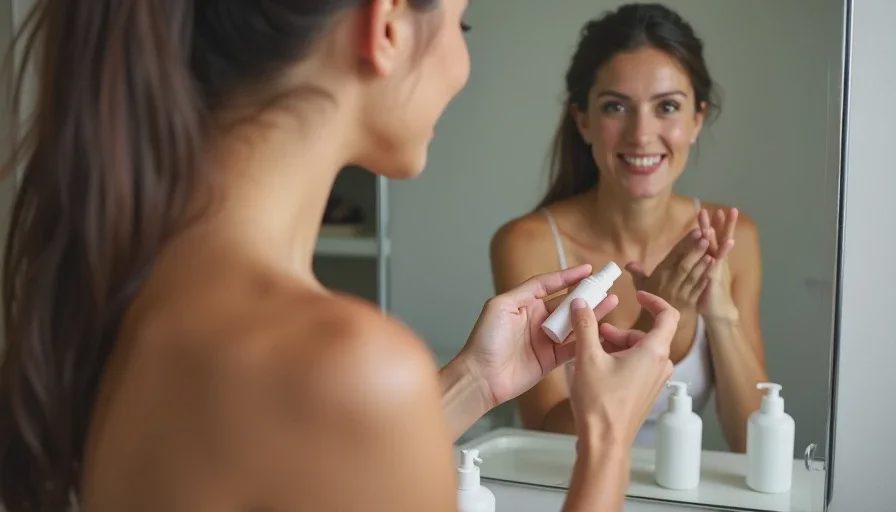 Damp sponge pressing thin hydrating foundation layers.