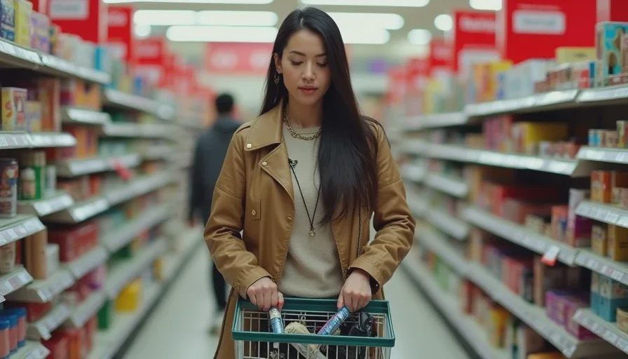 Shopper with basket of five blind-buy products in ten minutes.