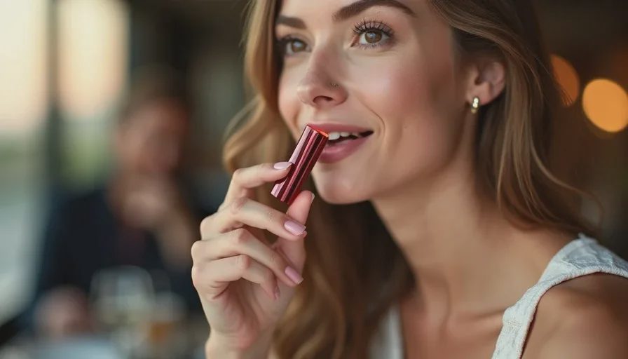 One cream color stick used on lips and cheeks at dinner.