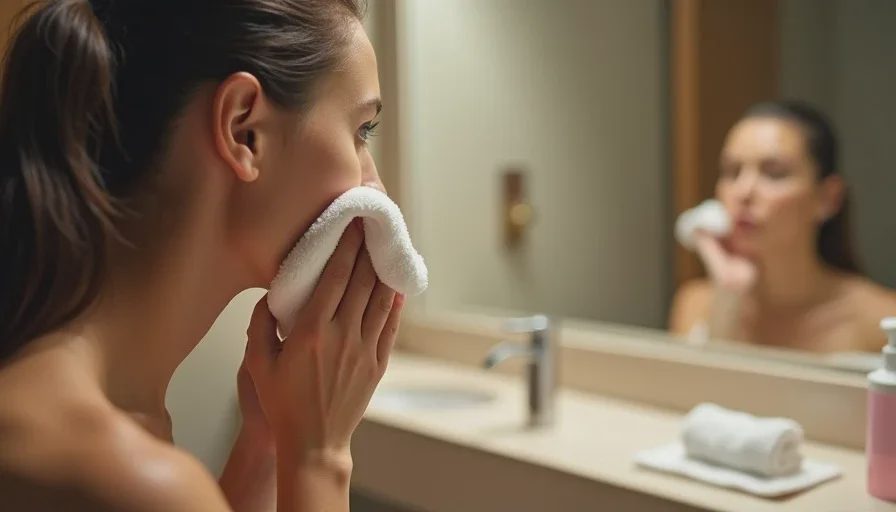 Cool damp washcloth pressed to face before makeup.