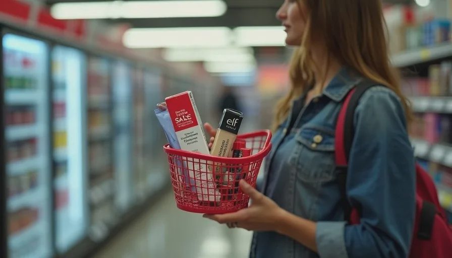 Chicago drugstore basket with emergency makeup kit.