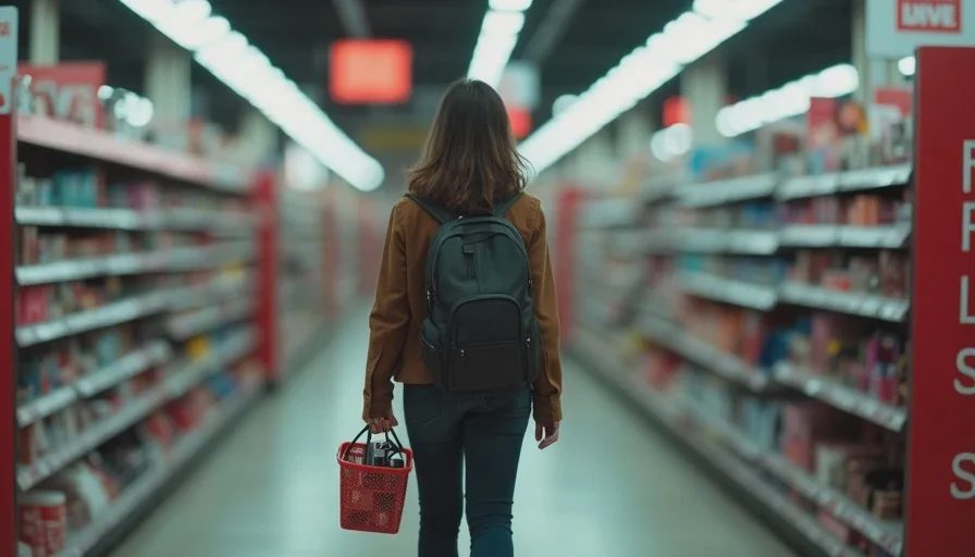 Traveler quickly buying minimum makeup kit at CVS.