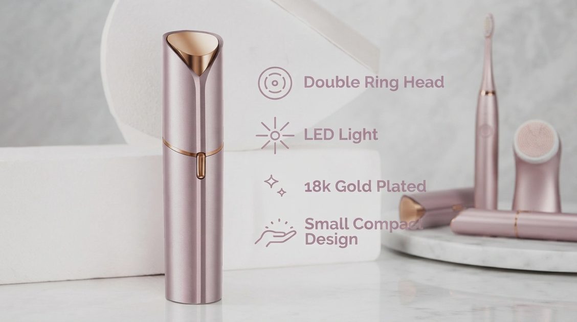 Double Ring Head, LED Light, 18k Gold Plated, Small Compact Design.